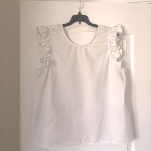 Kate Spade White Poplin 100% Cotton Sleeveless Ruffle Top Blouse size M